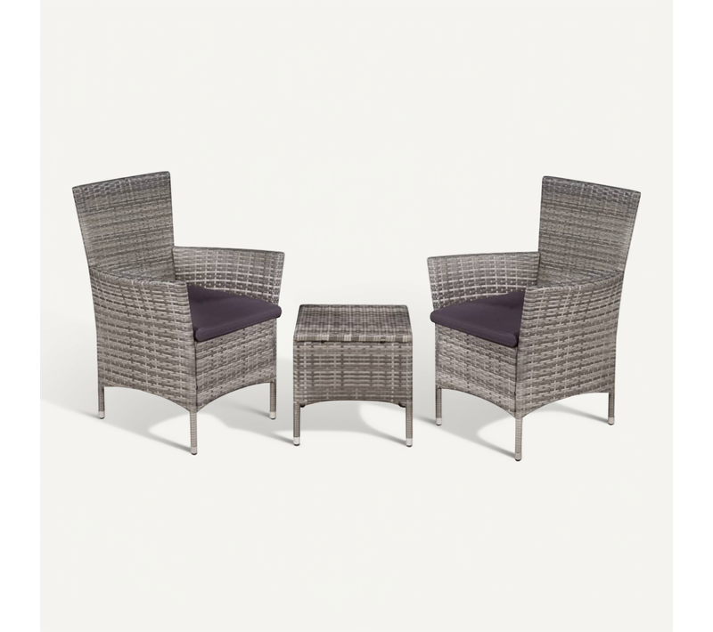 Mobilier De Bistro 3 Pièces Résine Tressée Gris Housses Amovibles