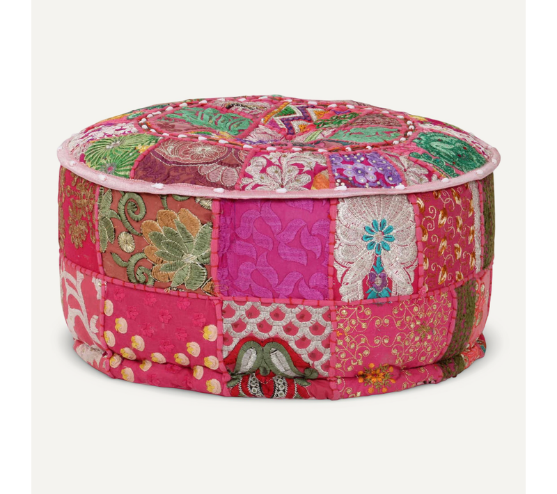 Pouf Rond En Coton En Patchwork Fait À La Main 40 X 20 Cm Rose