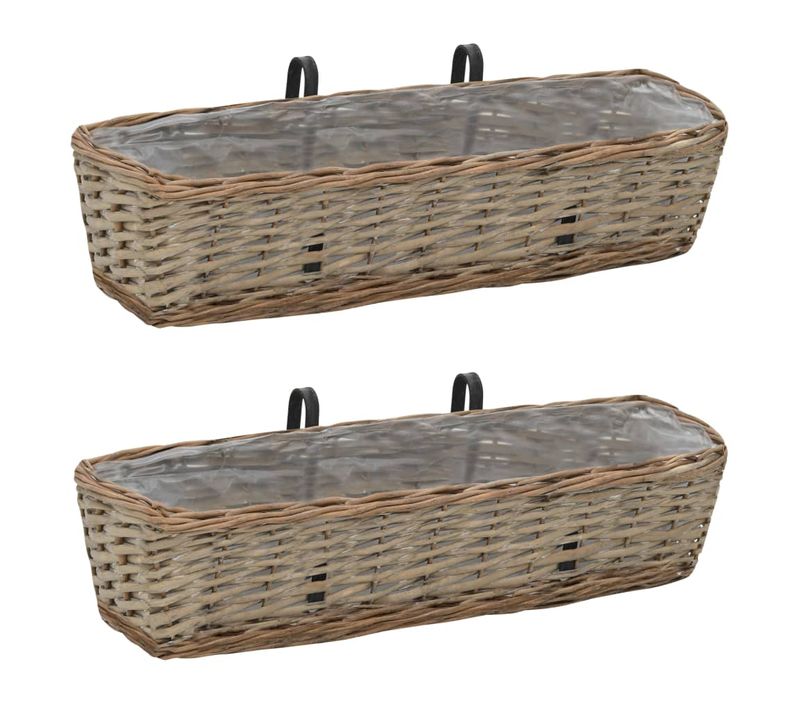 Jardinière De Balcon 2 Pièces Osier Avec Doublure En Pe 60 Cm Pot à Plantes Boîte à Fleurs
