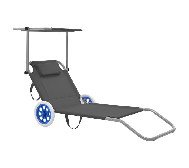 Chaise Longue Pliable Avec Auvent Et Roues Acier Gris