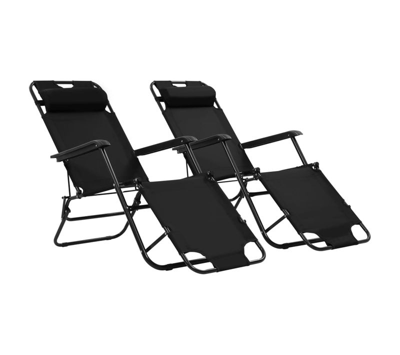 Set De 2 Chaises Longues Pliables Avec Repose Pied - 175x61x87 Cm - Noir