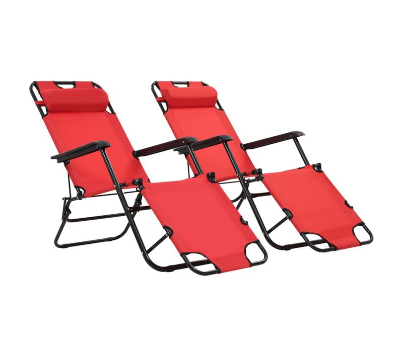 Set De 2 Chaises Longues Pliables Avec Repose Pied - 175x61x87 Cm  - Rouge