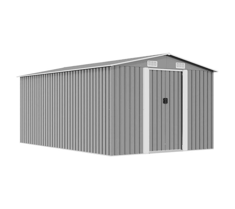 Abri De Jardin Avec 4 Trous De Ventilation 257x392x181 Cm Métal Gris Cabane Terrasse
