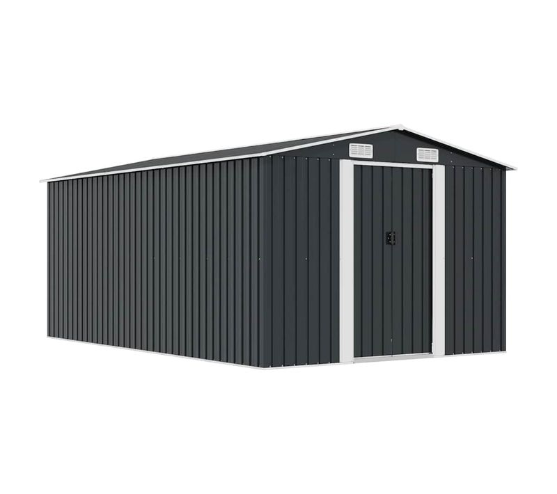 Abri De Jardin Avec 4 Trous De Ventilation 257x392x181 Cm Métal Anthracite Cabane Terrasse