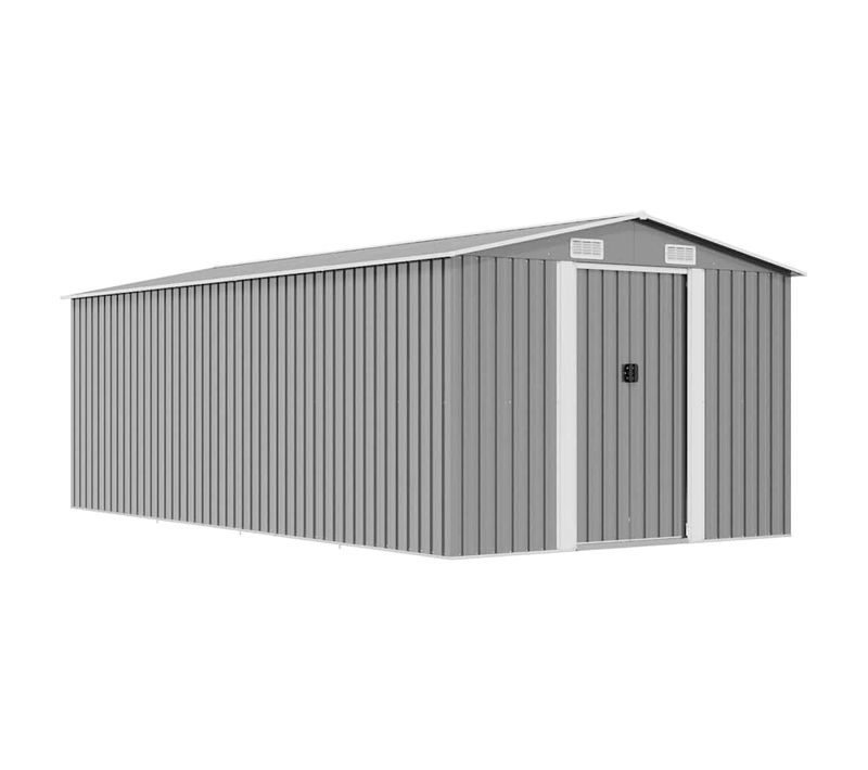 Abri De Jardin Avec 4 Trous De Ventilation 257x489x181 Cm Métal Gris Cabane Terrasse
