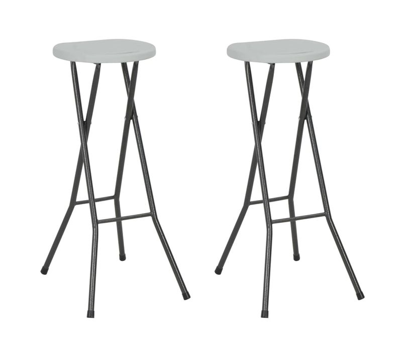 Tabourets De Bar Pliables Lot De 2 Pehd Et Acier Blanc