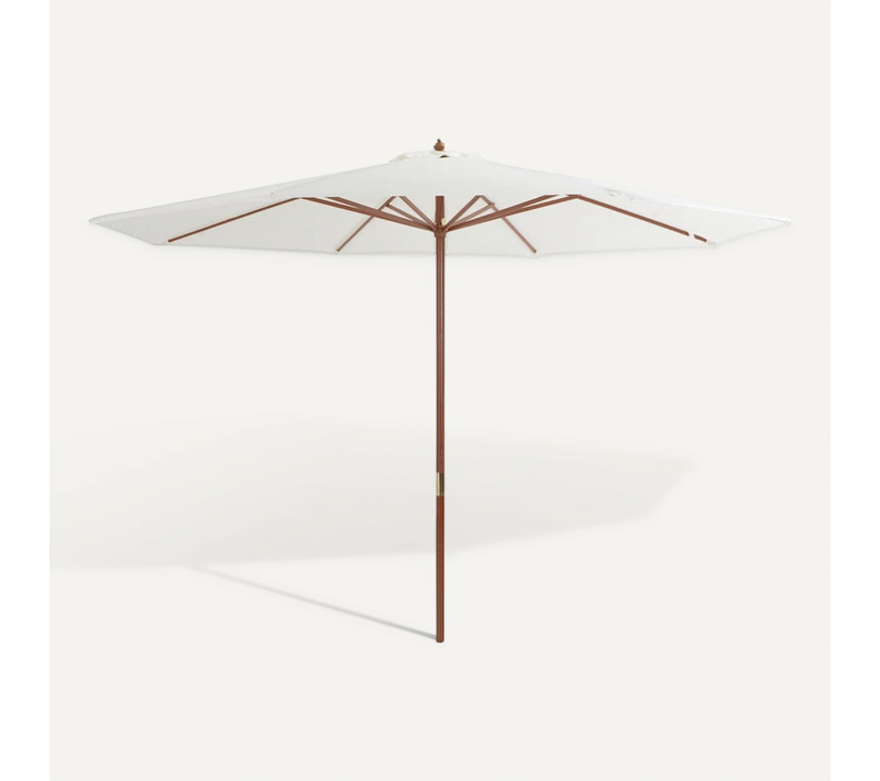 Vidaxl Parasol Avec Mât En Bois 350 Cm Blanc Sable Toile Protection Jardin Terrasse Plage Balcon