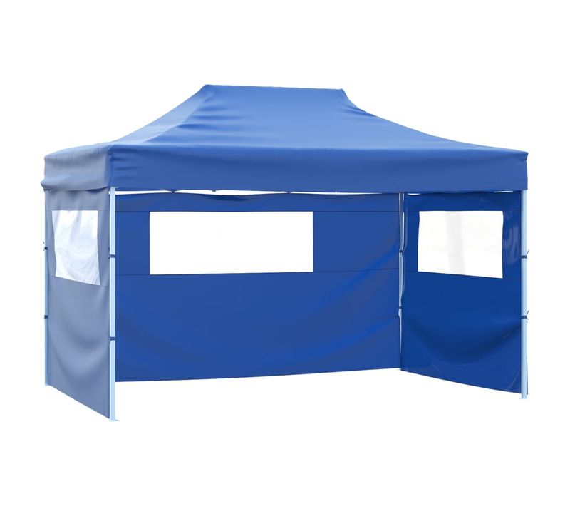 Tente De Réception Avec 3 Parois Et Toit Pliable 3x4,5 M Bleu Chapiteau Belvédère Tonnelle