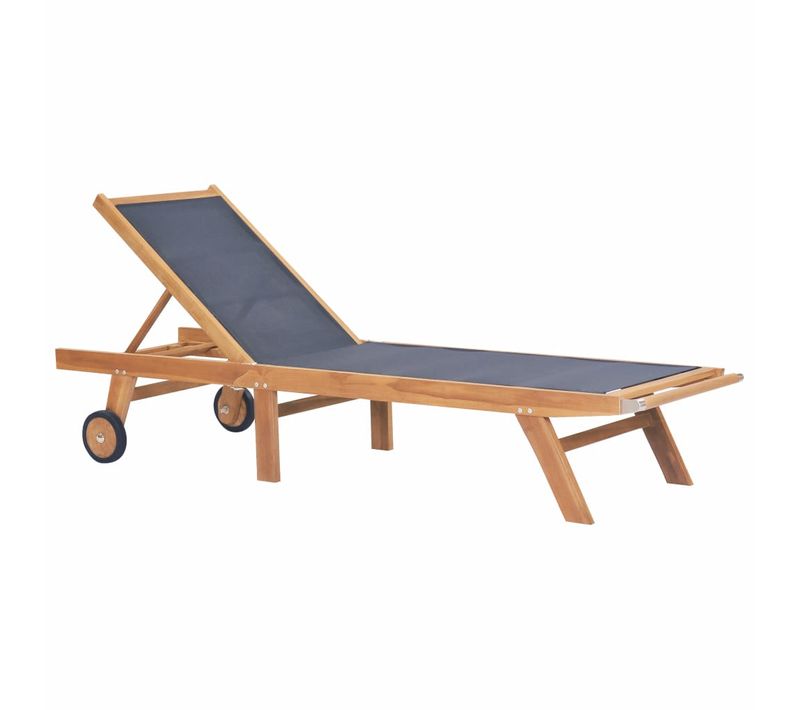 Chaise Longue Pliable Avec Roulettes Teck Massif Et Textilène