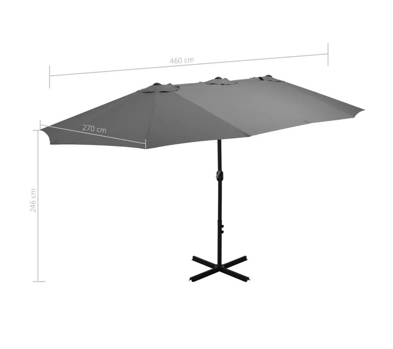 Parasol D'extérieur Double Toit Et Poteau En Aluminium - 460x270 Cm - Gris Anthracite