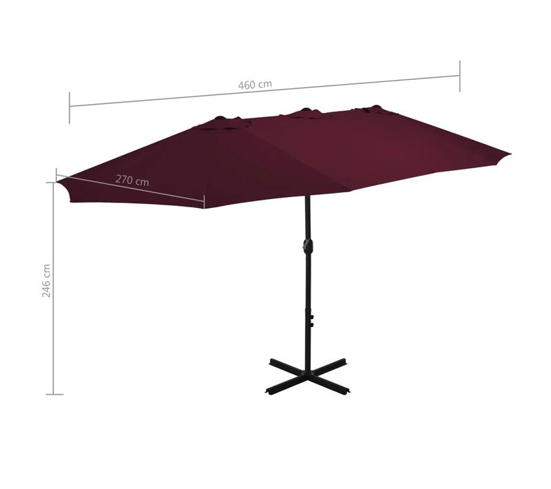 Parasol D'extérieur Double Toit Et Poteau En Aluminium - 460x270 Cm - Bordeaux