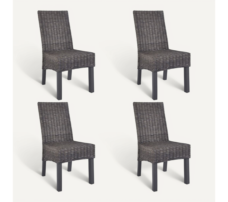 Chaises À Manger Lot De 4 Marron Rotin Kubu Et Bois De Manguier