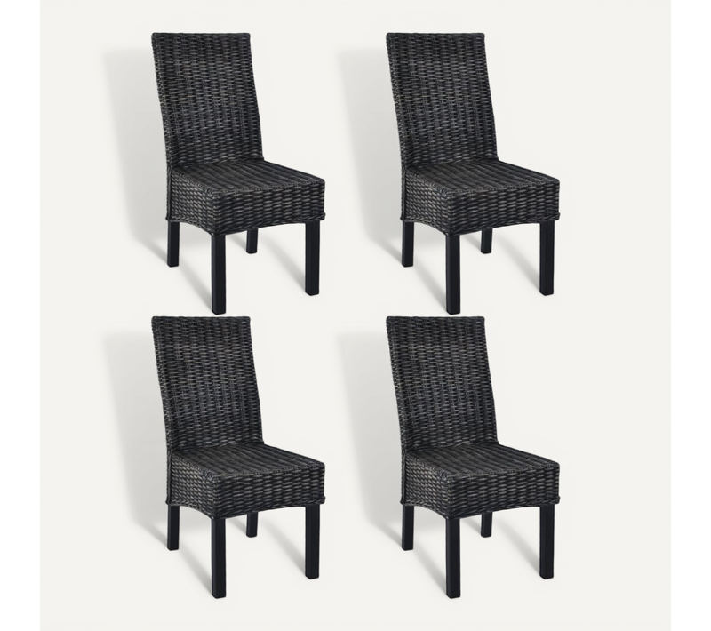 Chaises À Manger Lot De 4 Noir Rotin Kubu Et Bois De Manguier