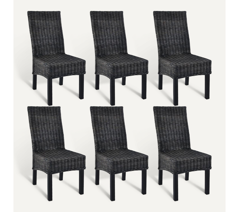 Chaises À Manger Lot De 6 Noir Rotin Kubu Et Bois De Manguier