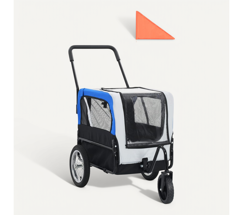 Remorque de vélo pour chiens et poussette 2-en-1 gris et bleu