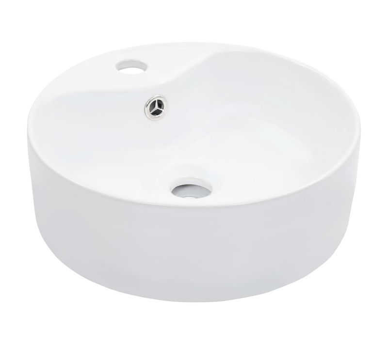 Lavabo Avec Débordement Design Brillant Céramique Blanche 36x13 Cm