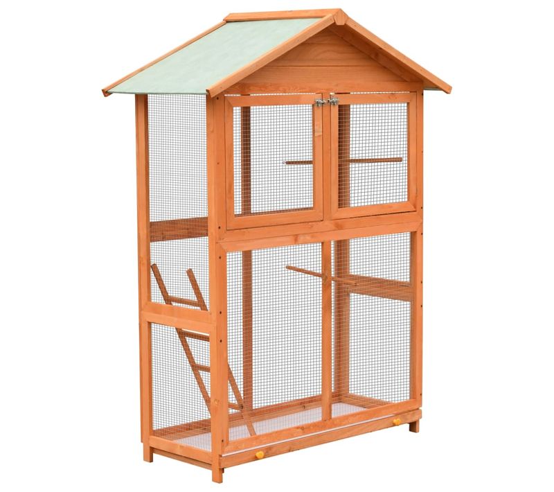 Cage à Oiseaux En Bois De Pin et Sapin Avec Plateau De Nettoyage Amovible 125,5x59,5x164 Cm