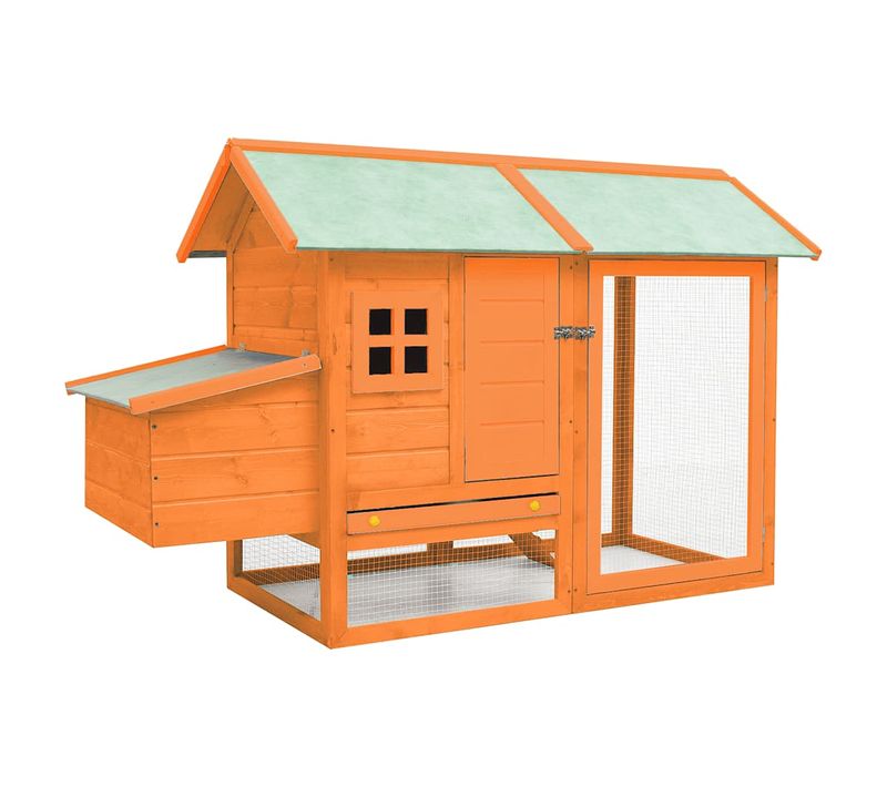 Cage à Poules Avec Toit Imperméable Porte Verrouillable En Bois De Pin et Sapin 170x81x110 Cm