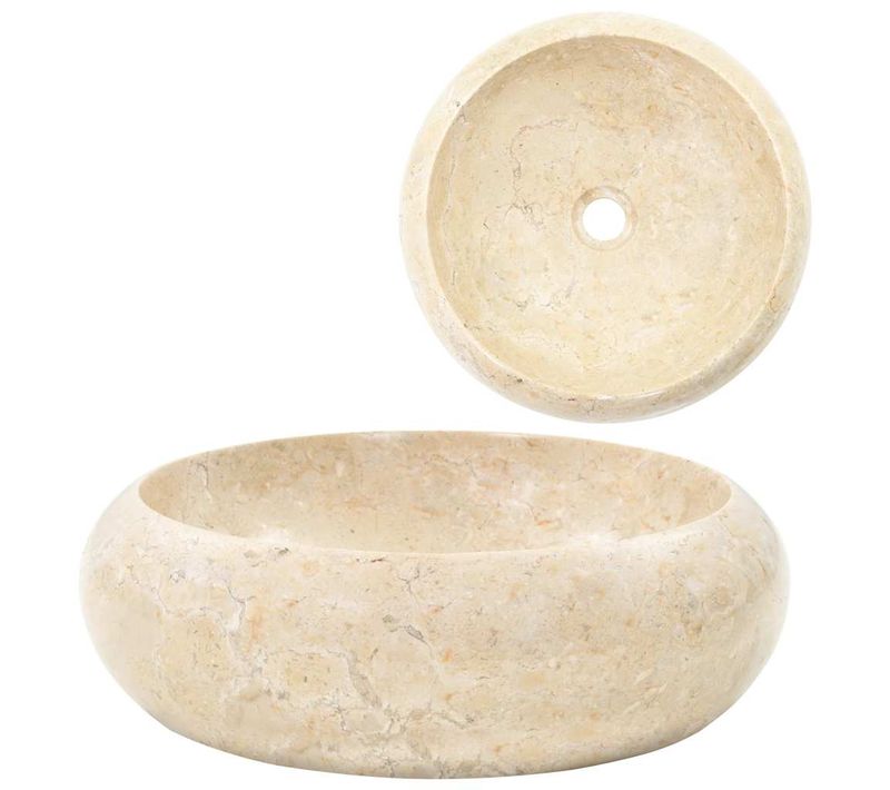 Évier Rond Marbre Crème 40x12 Cm Trou Évacuation 4,5 Cm