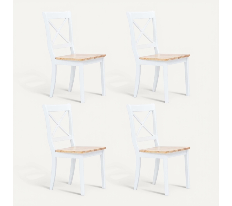 Chaises À Manger Lot De 4 Blanc Et Bois Clair Bois Hévéa Massif