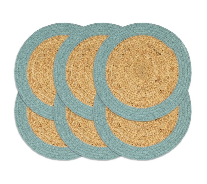 Napperons 6 Pièces Naturel Et Vert 38 Cm Jute Et Coton
