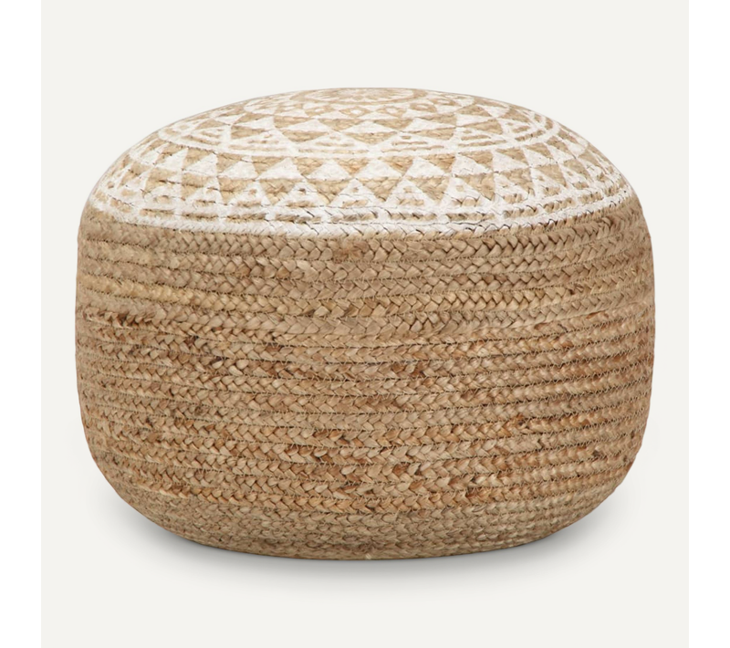 Pouf Fait À La Main Blanc 45x30 Cm Jute