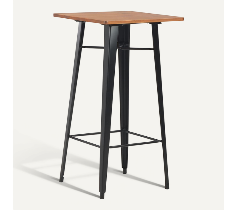 Vidaxl Table De Bar Avec Pieds Carré Noir 60x60x108 Cm Pinède Et Acier Manger Bistrot Cuisine
