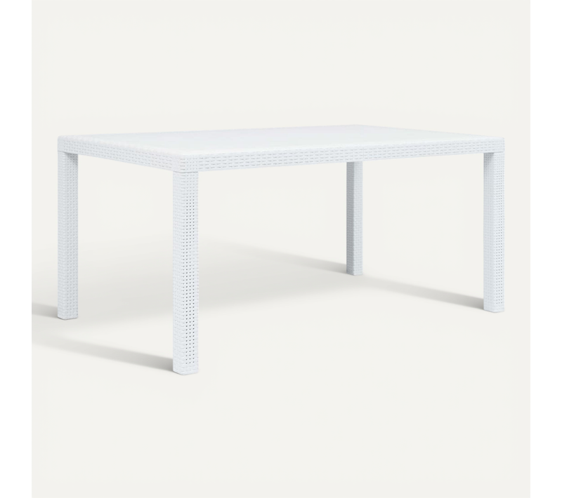 Table De Jardin Blanc 150x90x72 Cm Plastique Aspect De Rotin