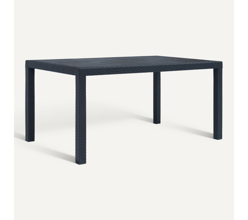Table De Jardin 150 X 90 X 72 Cm En Rotin Synthétique, Anthracite, Durable Et Légère.