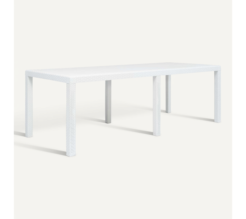 Table De Jardin Blanc 220x90x72 Cm Plastique Aspect De Rotin