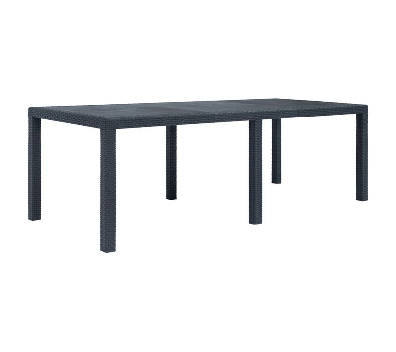 Table De Jardin Anthracite Aspect Rotin - 220x90x72 Cm - Gris Anthracite