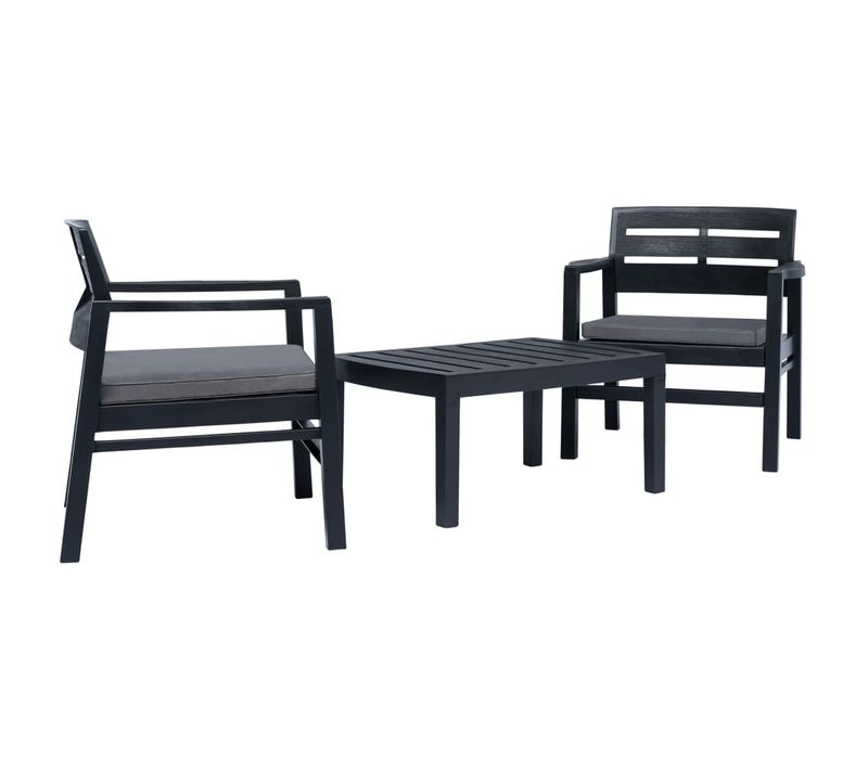 Salon De Jardin 3 PCs Plastique Anthracite