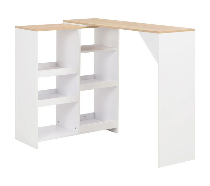 Table De Bar Ajustable Avec Étagère Amovible Bois Contreplaqué Blanc 138x39x110 Cm