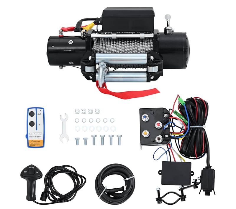 Treuil électrique 12 V 5909 Kg Télécommande Câble Et Radio 26 M Câble 3 Vitesses Noir