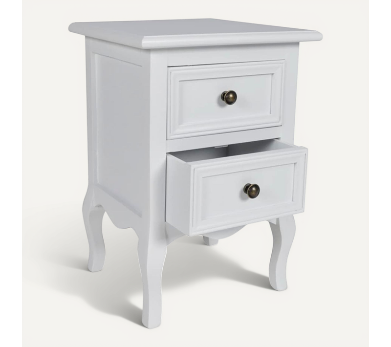 Table De Chevet Avec 2 Tiroirs Mdf Blanc
