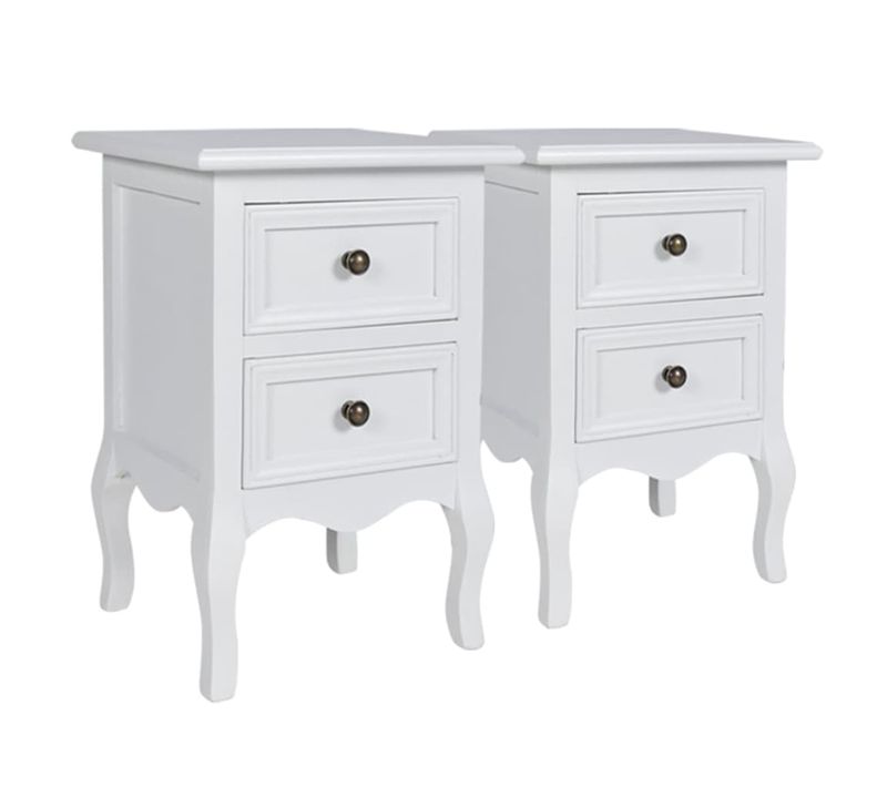 Table De Chevet 2 Pièces Avec 2 Tiroirs Mdf Blanc