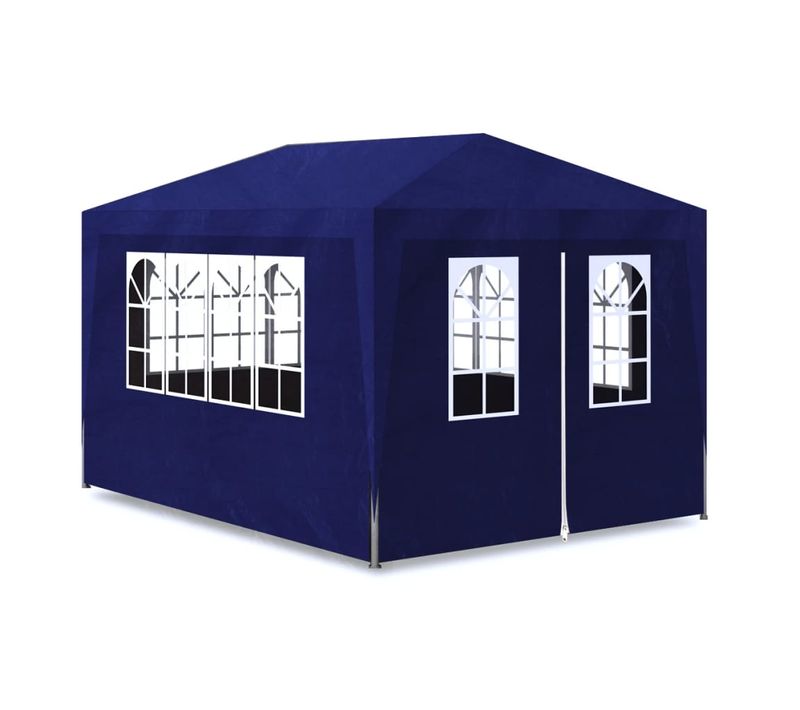 Tente De Réception Avec Fenêtres 3x4 M Bleu Chapiteau Belvédère Pavillon Terrasse Extérieur