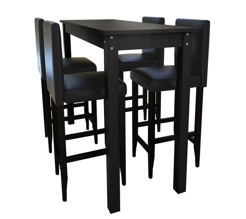 Set De 1 Table De Bar Et 4 Tabourets Noir