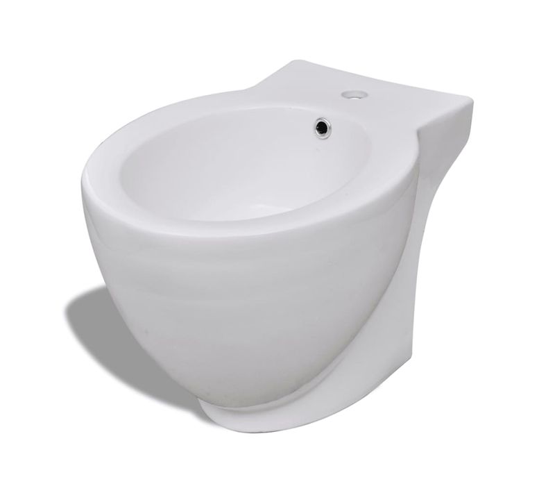 Bidet Rond Céramique Blanc 58x40x40 Cm Trou Robinet 35 Mm Siphon 40 Mm
