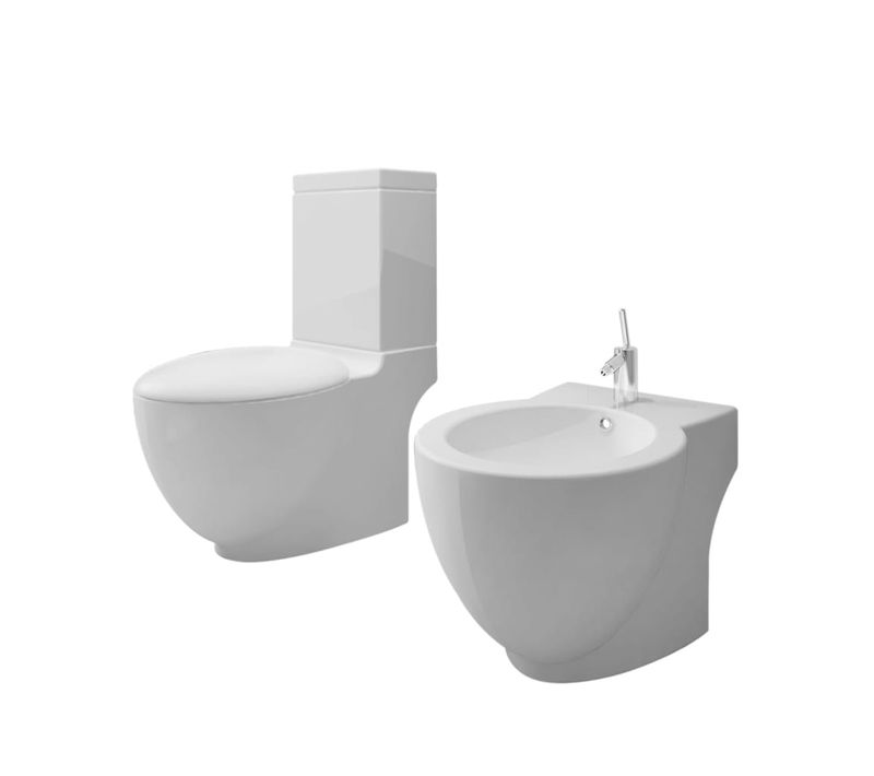 Ensemble De Toilette Et Bidet Sur Pied Blanc Céramique