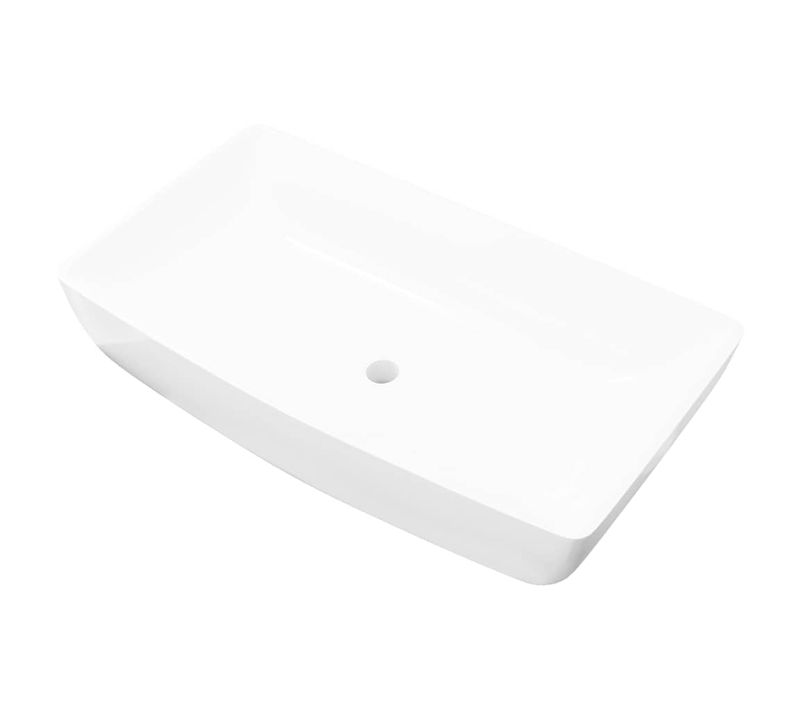 Vasque Rectangulaire En Céramique Blanche 71x39 Cm Installation Plan Surface Luxe