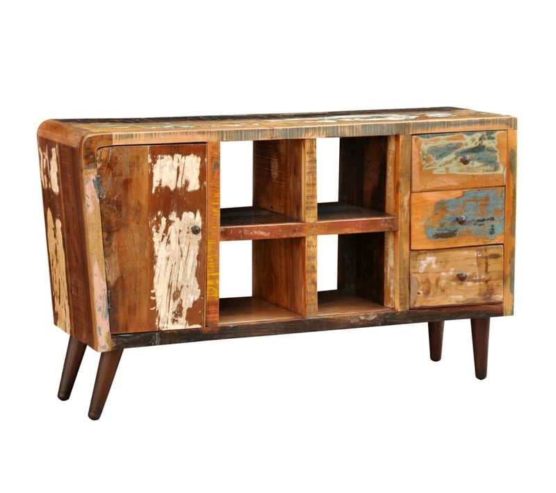 Armoire Avec 1 Porte 4 Étagères 3 Tiroirs Bois Massif Récupéré