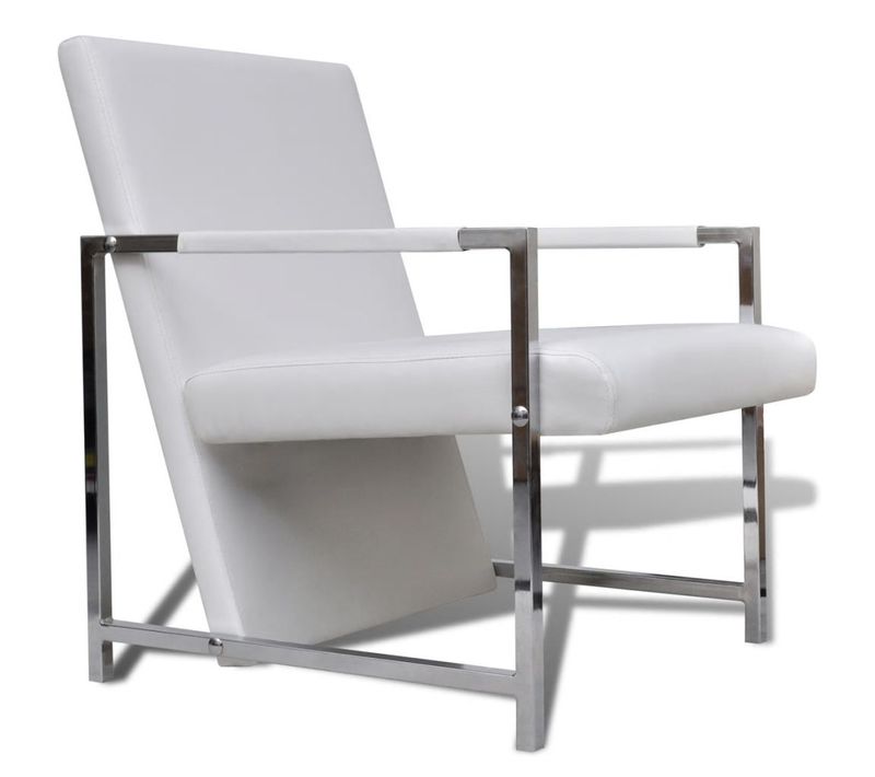 Fauteuil Avec Pieds Chromés Blanc Similicuir