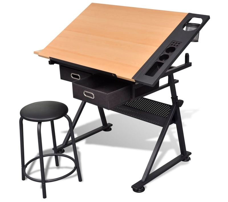 Table À Dessin Inclinable 2 Tiroirs Et Tabouret