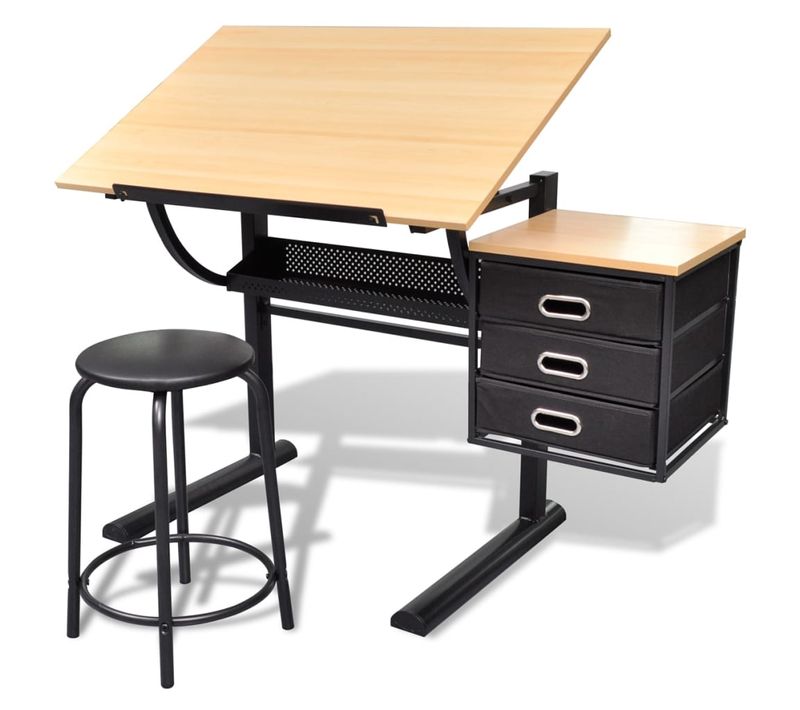 Table À Dessin Inclinable À 3 Tiroirs Avec Tabouret