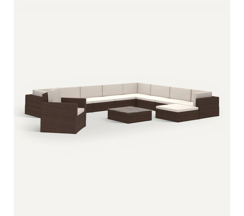Salon De Jardin 12 Pièces Avec Coussins Résine Tressée Marron Modulaire