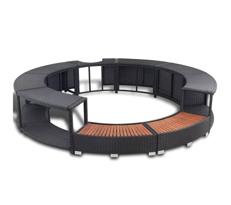 Entourage De Spa Avec Cadre En Acier et Rangement Intégré Noir Poly Rattan