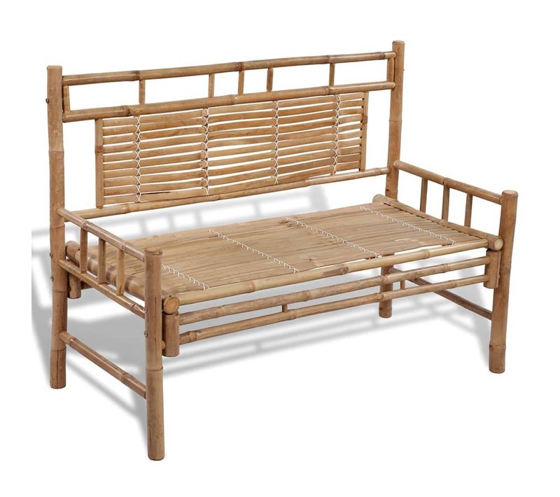 Banc De Jardin Avec Dossier 120 Cm Bambou Siège Meuble Parc Terrasse Patio Extérieur