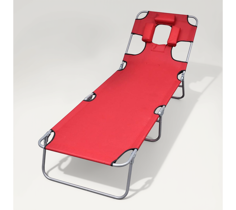 Chaise Longue Avec Coussin De Tête Acier Enduit De Poudre Rouge Pliable