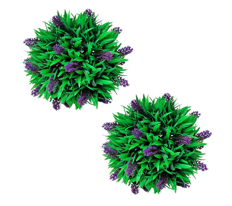 Ensemble De 2 Boules De Buis Artificiel Avec Lavande 28 Cm